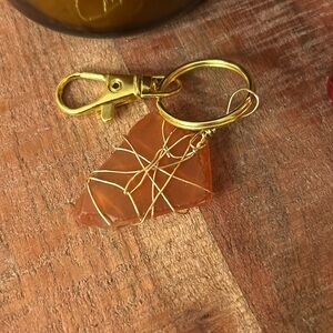 Beautiful Orange and Gold Seaglass Handmade Key Chain